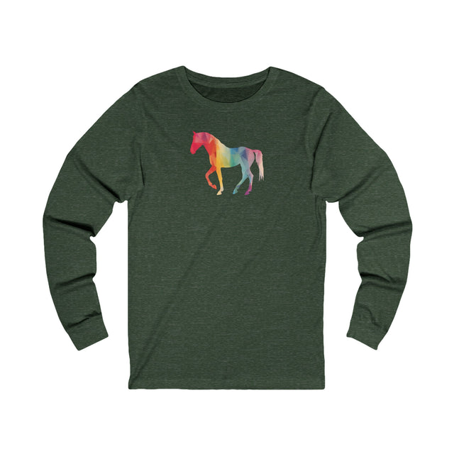 Geometric Rainbow Horse Long Sleeve T-shirt,Pride Shirt,Queer Top,Rainbow Animals,LGBTQ+ Tee,Equine Lover Gift,Gay,Lesbian,Bisexual,Trans,Pony,Colt
