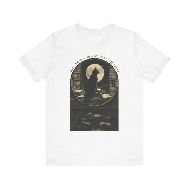 Cats & Books Shirt, Book Lover, Moon T-Shirt, Cat Lover T shirt, Gift for Her, Reader, Witchy Woman Top, Mom Gift, Librarian Tee, Bookworm