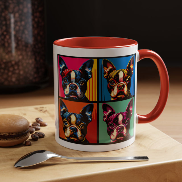 Boston Terrier Coffee Cup,4-Panel Pop Art Mug,Boston Terrier Lover,Boston Terrier Mom,Roundhead Dad,Dog Lover Gift,Boston Terrier Gift