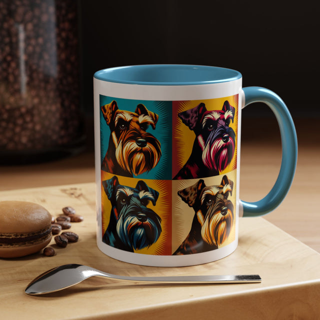 Black Miniature Schnauzer Coffee Cup, 4-Panel Pop Art Mug