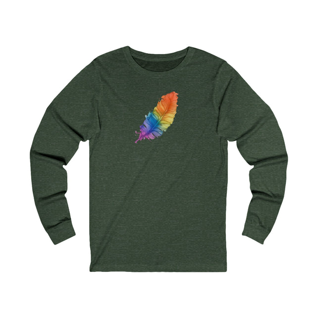 Rainbow Feather Long Sleeve T-shirt,Pride Shirt,Queer Top,Rainbow Animals,LGBTQ+ Tee,Bird Lover Gift,Gay,Lesbian,Bisexual,Trans