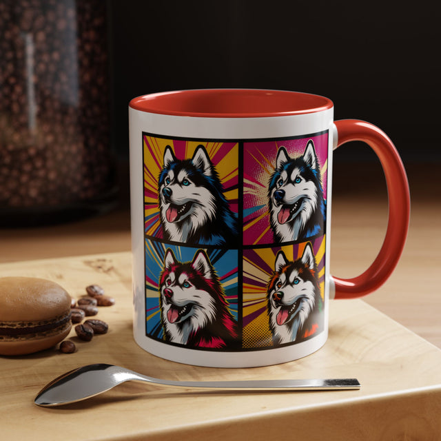 Siberian Huskies Coffee Cup,4-Panel Pop Art Mug,Husky Lover,Husky Mom,Sibe Dad,Dog Lover Gift,Siberian Husky Gift