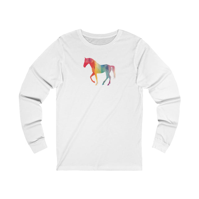 Geometric Rainbow Horse Long Sleeve T-shirt,Pride Shirt,Queer Top,Rainbow Animals,LGBTQ+ Tee,Equine Lover Gift,Gay,Lesbian,Bisexual,Trans,Pony,Colt