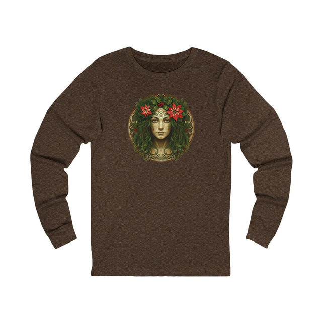 Green Woman Circular Christmas Tee, Yuletide T-shirt, Long sleeve