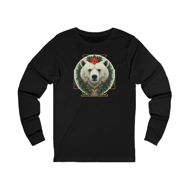 Green Man Christmas Polar Bear Tee, Yuletide Bear T-shirt, Long sleeve