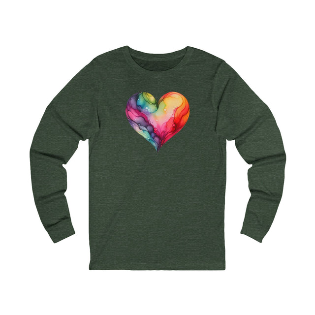 Rainbow Heart Alcohol Ink long sleeve,Pride Heart Shirt,Rainbow Heart T-shirt, LGBTQ+ Tee, Queer,Unisex Jersey Long Sleeve Tee