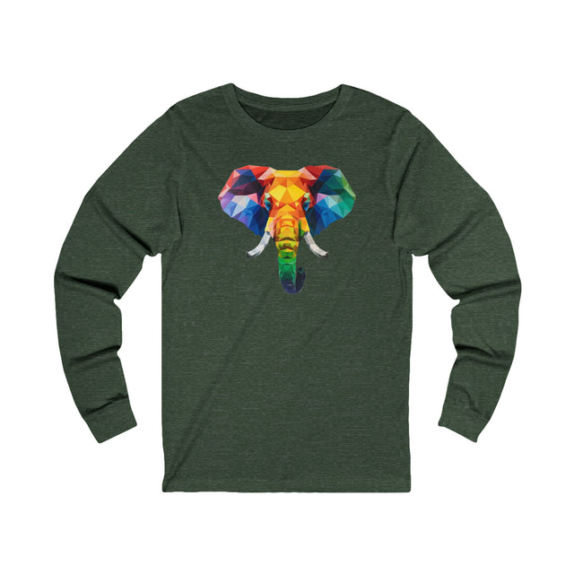 Geometric Rainbow Elephant Long Sleeve T-shirt,Pride Shirt,Queer Top,Rainbow Animals,LGBTQ+ Tee,Elephant Lover Gift,Gay,Lesbian,Bisexual,Trans