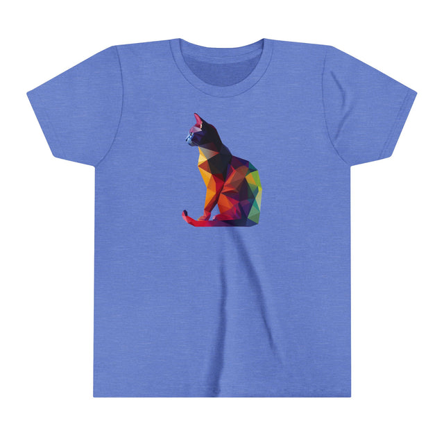 Geometric Rainbow Cat T-shirt,Pride Shirt,Cat Lover Top,Rainbow Animals,LGBTQ+ Tee,Queer,Gay,Lesbian,Bisexual,Trans,Feline,Kitten,Kitty,Youth Size