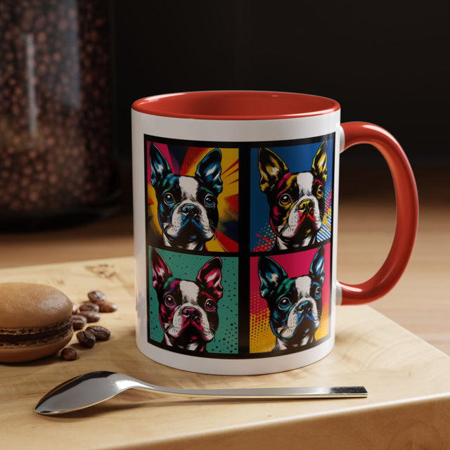 Boston Terrier Coffee Cup,4-Panel Pop Art Mug,Boston Terrier Lover,Boston Terrier Mom,Roundhead Dad,Dog Lover Gift,Boston Terrier Gift