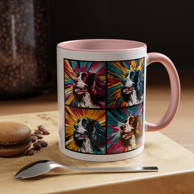 English Springer Spaniels Coffee Cup,4-Panel Pop Art Mug,Springer Lover,Springer Mom,Springer Dad,Dog Lover Gift,English Springer Spaniel Gift