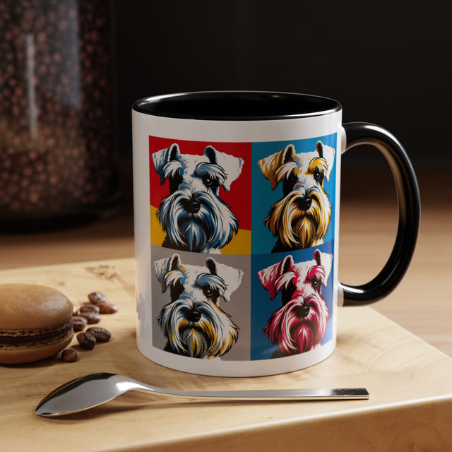 White Miniature Schnauzer Coffee Cup,4-Panel Pop Art Mug,Miniature Schnauzer Lover,Mini Schnauzer Mom,Mini Schnauzer Dad,Dog Lover Gift