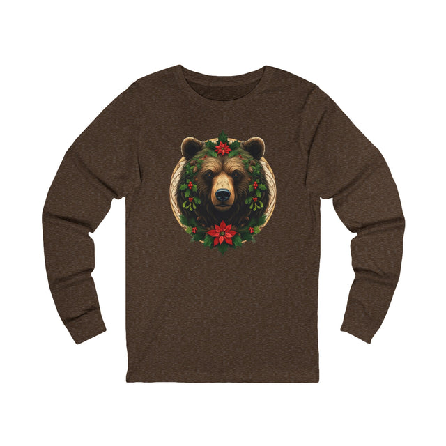 Green Man Christmas Brown Bear Tee, Winter T-shirt, Long sleeve