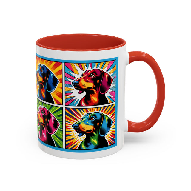 Dachshund Coffee Cup,4-Panel Pop Art Mug,Dachshund Lover,Doxie Mom or Dad,Dog Lover Gift,Wiener Dog,Sausage Dog,Low Rider dog