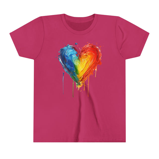 Painted Rainbow Heart T-shirt, Pride Shirt, Youth Size