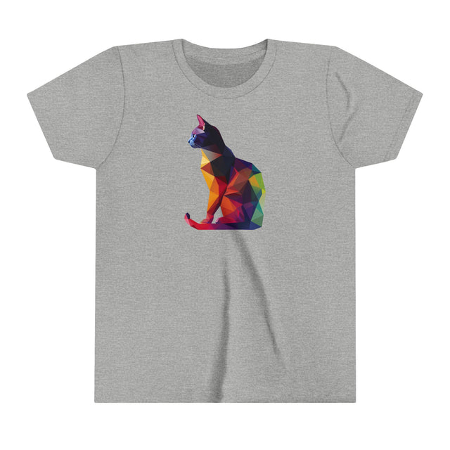 Geometric Rainbow Cat T-shirt,Pride Shirt,Cat Lover Top,Rainbow Animals,LGBTQ+ Tee,Queer,Gay,Lesbian,Bisexual,Trans,Feline,Kitten,Kitty,Youth Size