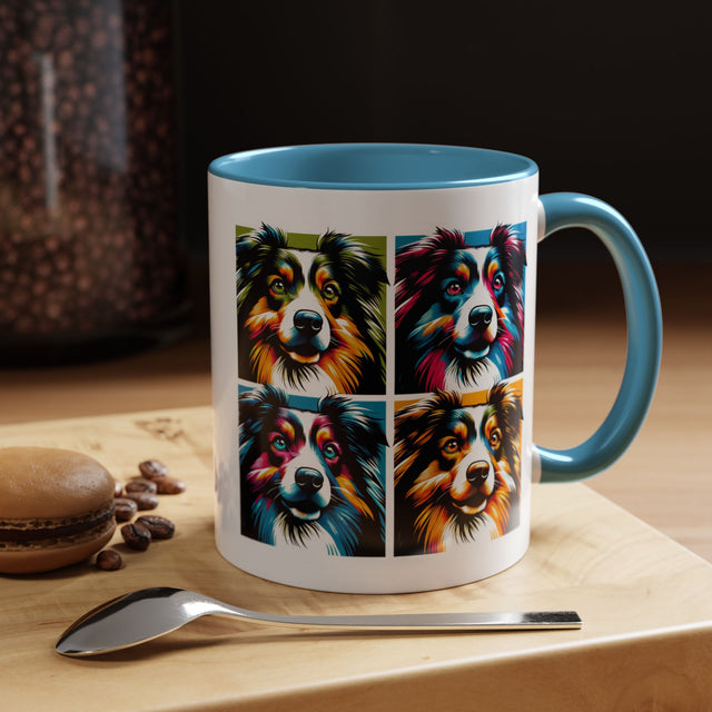 Miniature American Shepherds Coffee Cup,4-Panel Pop Art Mug,MAS Lover,Mini Aussie Mom,Mini Aussie Dad,Dog Lover Gift,Miniature American Shepherd Gift