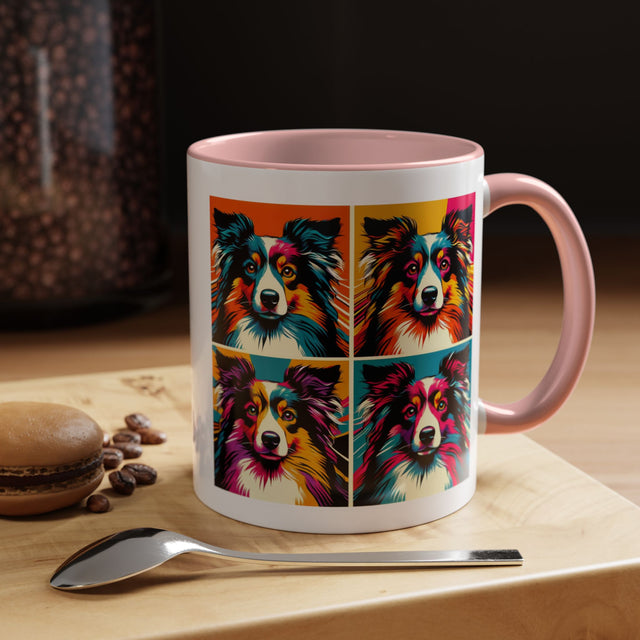 Miniature American Shepherds Coffee Cup,4-Panel Pop Art Mug,MAS Lover,Mini Aussie Mom,Mini Aussie Dad,Dog Lover Gift,Miniature American Shepherd Gift