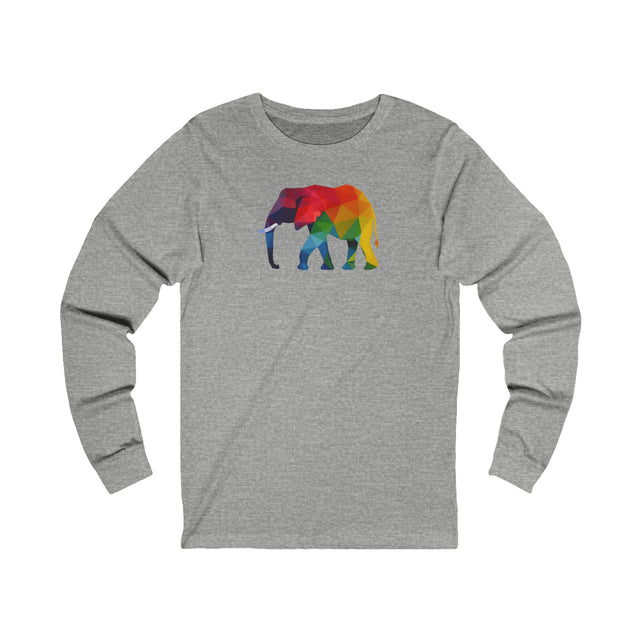Geometric Rainbow Elephant Long Sleeve T-shirt,Pride Shirt,Queer Top,Rainbow Animals,LGBTQ+ Tee,Elephant Lover Gift,Gay,Lesbian,Bisexual,Trans