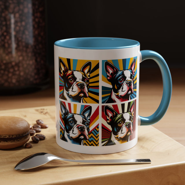 Boston Terrier Coffee Cup,4-Panel Pop Art Mug,Boston Terrier Lover,Boston Terrier Mom