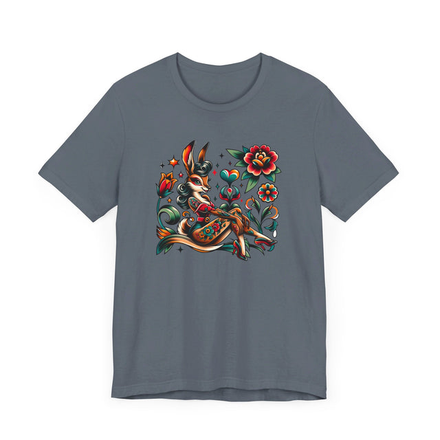 Rockabilly Rabbit Pinup T-shirt, Flash Tattoo Style Shirt