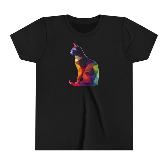 Geometric Rainbow Cat T-shirt,Pride Shirt,Cat Lover Top,Rainbow Animals,LGBTQ+ Tee,Queer,Gay,Lesbian,Bisexual,Trans,Feline,Kitten,Kitty,Youth Size