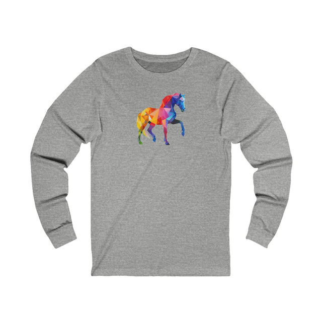 Geometric Rainbow Horse Long Sleeve T-shirt,Pride Shirt,Queer Top,Rainbow Animals,LGBTQ+ Tee,Equine Lover Gift,Gay,Lesbian,Bisexual,Trans,Pony,Colt