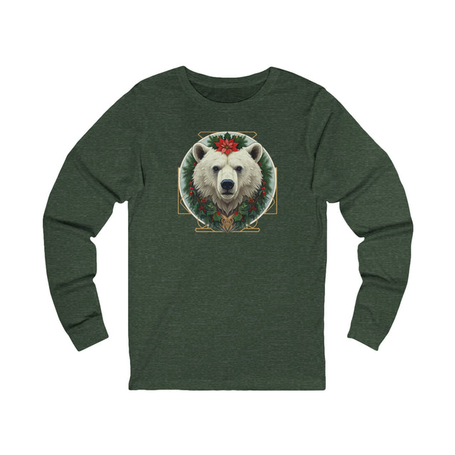 Green Man Christmas Polar Bear Tee, Yuletide Bear T-shirt, Long sleeve