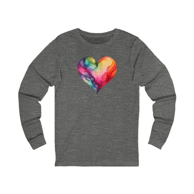 Rainbow Heart Alcohol Ink long sleeve,Pride Heart Shirt,Rainbow Heart T-shirt, LGBTQ+ Tee, Queer,Unisex Jersey Long Sleeve Tee