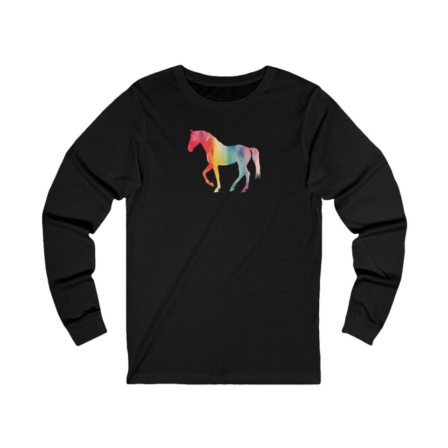 Geometric Rainbow Horse Long Sleeve T-shirt,Pride Shirt,Queer Top,Rainbow Animals,LGBTQ+ Tee,Equine Lover Gift,Gay,Lesbian,Bisexual,Trans,Pony,Colt