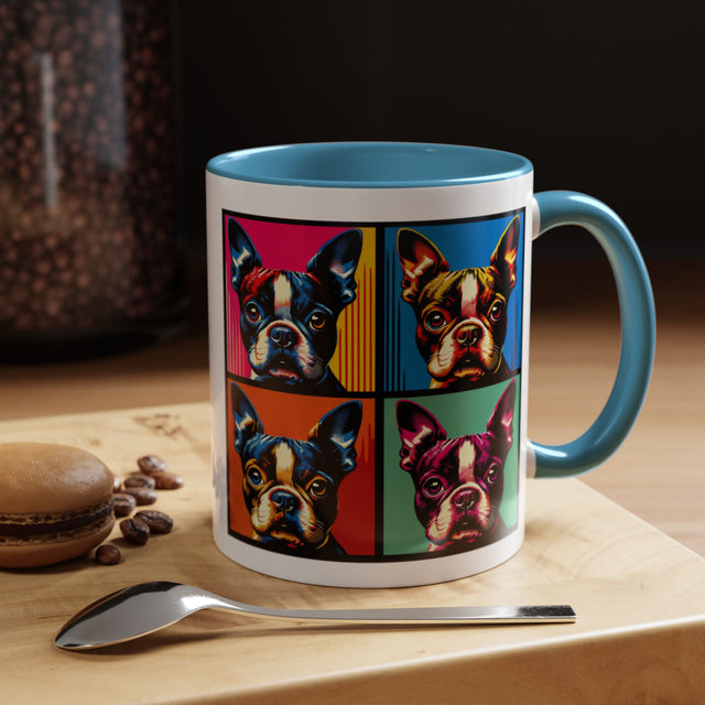 Boston Terrier Coffee Cup,4-Panel Pop Art Mug,Boston Terrier Lover,Boston Terrier Mom,Roundhead Dad,Dog Lover Gift,Boston Terrier Gift