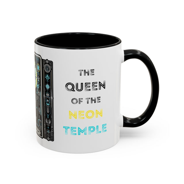 Queen of the Neon Temple Tarot card mug,Mothers Day Gift,EDM gift,Mystical Cards cup,Raver mug,Dance Music mug,Cyberpunk cup,Sci-fi mug
