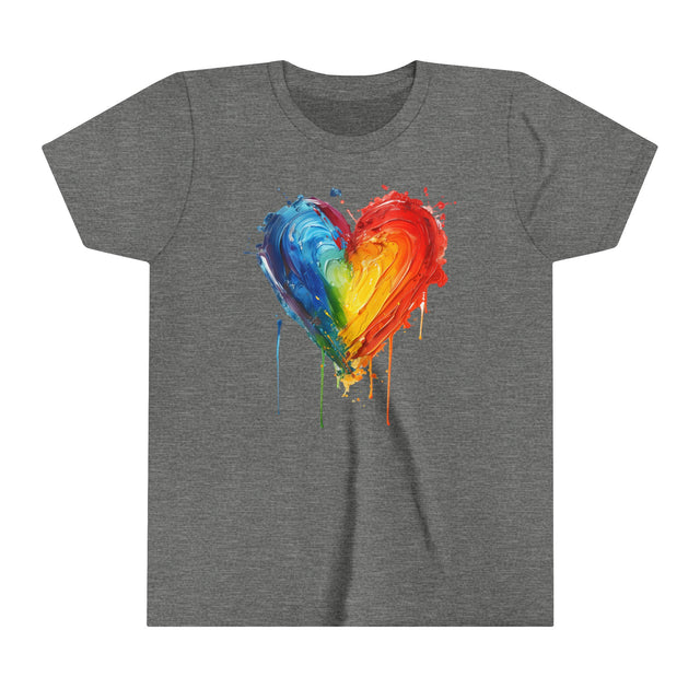 Painted Rainbow Heart T-shirt, Pride Shirt, Youth Size
