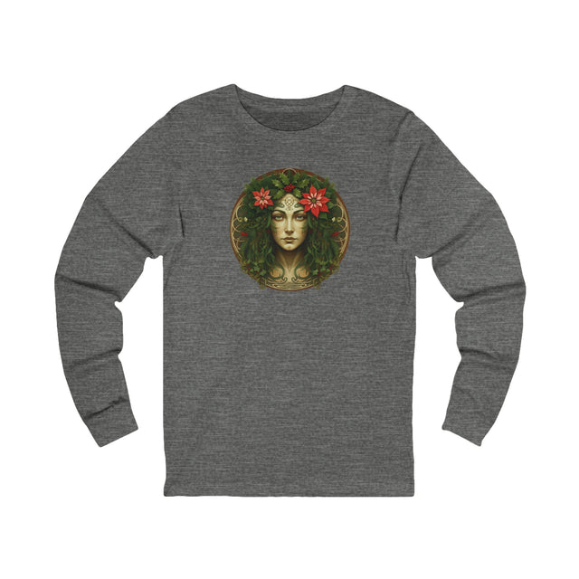 Green Woman Circular Christmas Tee, Yuletide T-shirt, Long sleeve