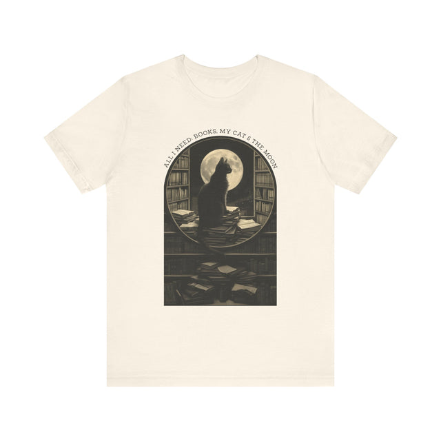 Cats & Books Shirt, Book Lover, Moon T-Shirt, Cat Lover T shirt, Gift for Her, Reader, Witchy Woman Top, Mom Gift, Librarian Tee, Bookworm