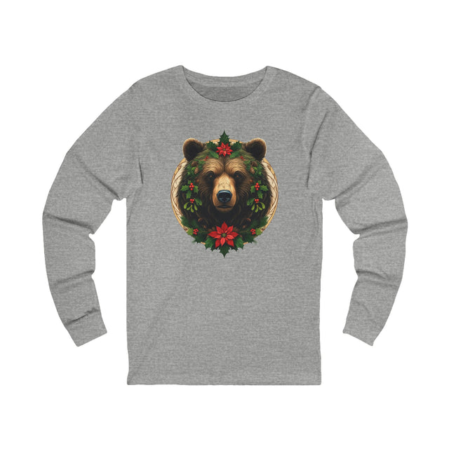 Green Man Christmas Brown Bear Tee, Winter T-shirt, Long sleeve