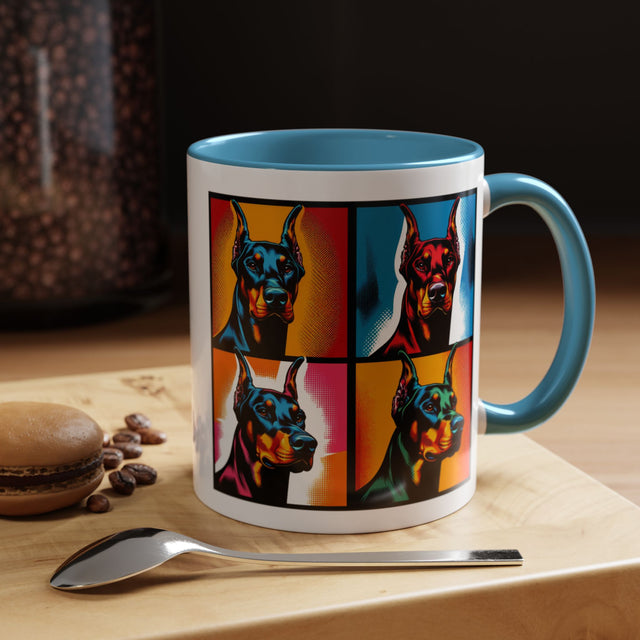 Doberman Pinschers Coffee Cup,4-Panel Pop Art Mug,Doberman Lover,Dobie Mom,Dobe Dad,Dog Lover Gift,Doberman Pinscher Gift
