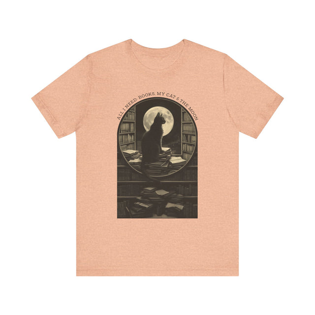Cats & Books Shirt, Book Lover, Moon T-Shirt, Cat Lover T shirt, Gift for Her, Reader, Witchy Woman Top, Mom Gift, Librarian Tee, Bookworm