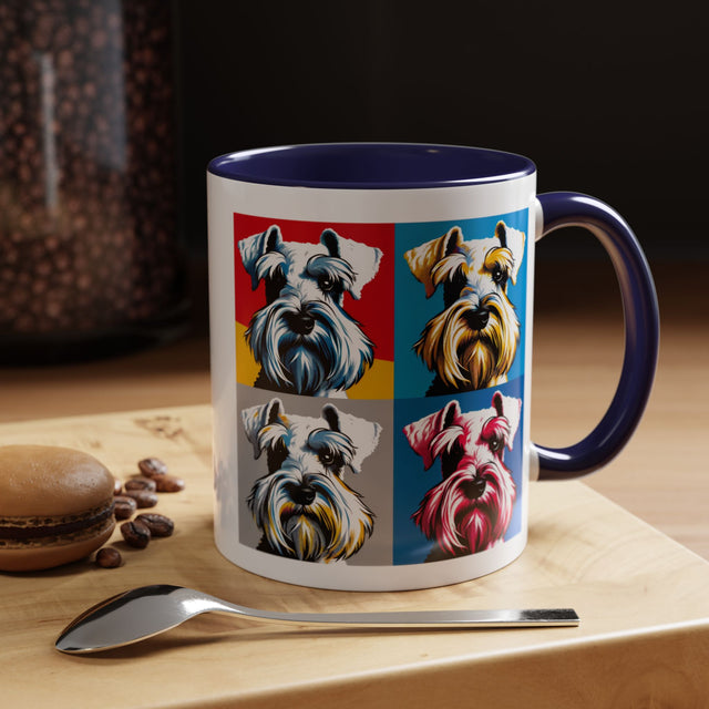 White Miniature Schnauzer Coffee Cup,4-Panel Pop Art Mug,Miniature Schnauzer Lover,Mini Schnauzer Mom,Mini Schnauzer Dad,Dog Lover Gift