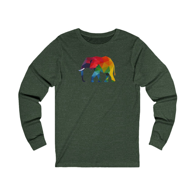 Geometric Rainbow Elephant Long Sleeve T-shirt,Pride Shirt,Queer Top,Rainbow Animals,LGBTQ+ Tee,Elephant Lover Gift,Gay,Lesbian,Bisexual,Trans