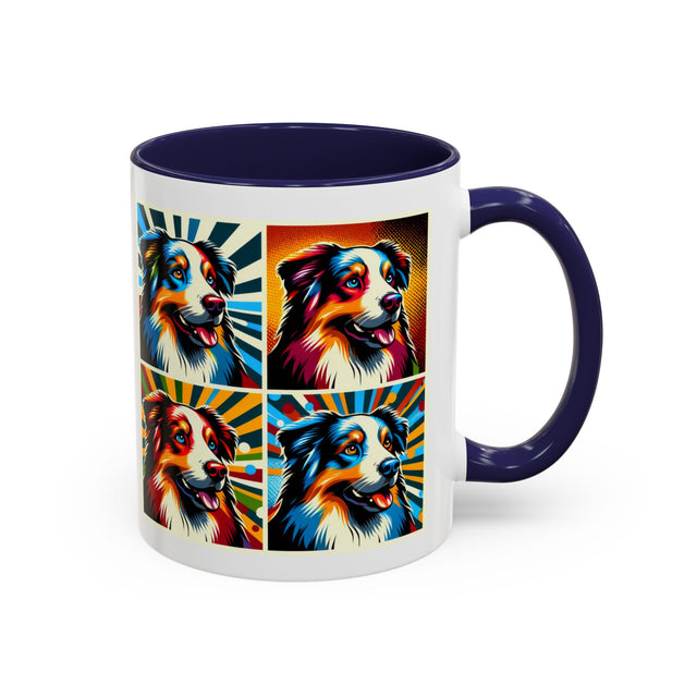 Australian Shepherds Coffee Cup,4-Panel Pop Art Mug,Australian Shepherd Lover,Aussie Shepherd Mom,Aussie Dad,Dog Lover Gift,Aussie Shepherd Gift