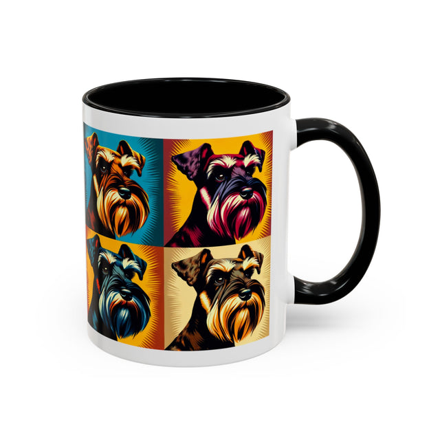 Black Miniature Schnauzer Coffee Cup, 4-Panel Pop Art Mug