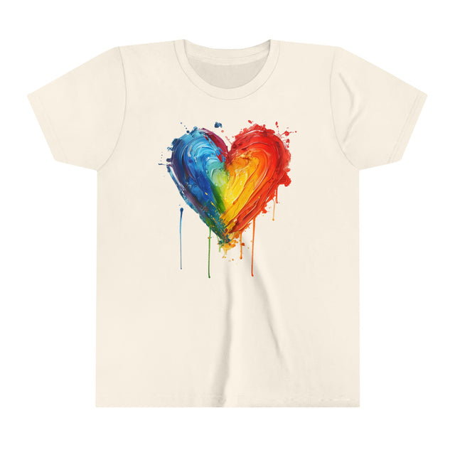 Painted Rainbow Heart T-shirt, Pride Shirt, Youth Size