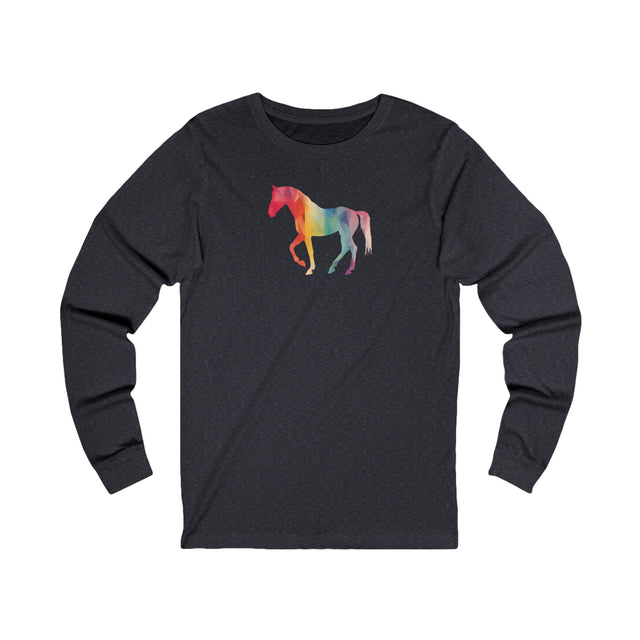 Geometric Rainbow Horse Long Sleeve T-shirt,Pride Shirt,Queer Top,Rainbow Animals,LGBTQ+ Tee,Equine Lover Gift,Gay,Lesbian,Bisexual,Trans,Pony,Colt