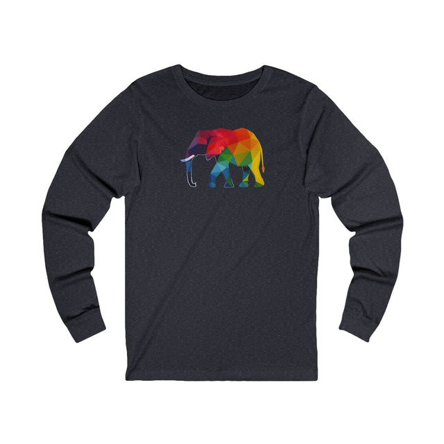 Geometric Rainbow Elephant Long Sleeve T-shirt,Pride Shirt,Queer Top,Rainbow Animals,LGBTQ+ Tee,Elephant Lover Gift,Gay,Lesbian,Bisexual,Trans