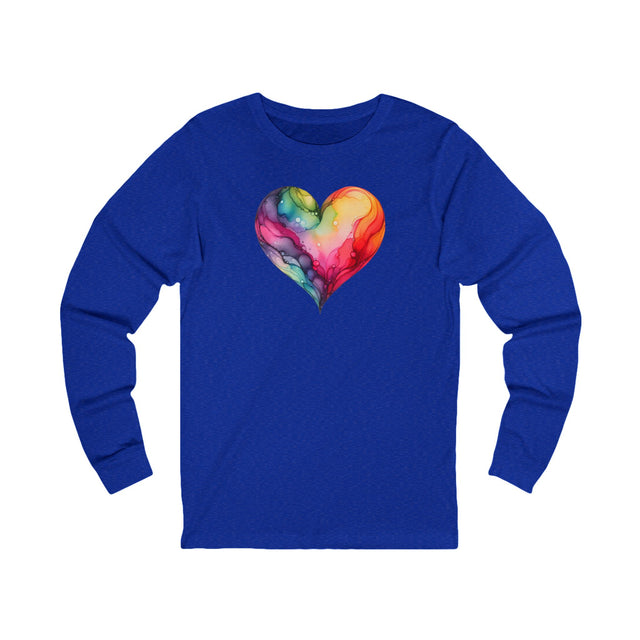Rainbow Heart Alcohol Ink long sleeve,Pride Heart Shirt,Rainbow Heart T-shirt, LGBTQ+ Tee, Queer,Unisex Jersey Long Sleeve Tee