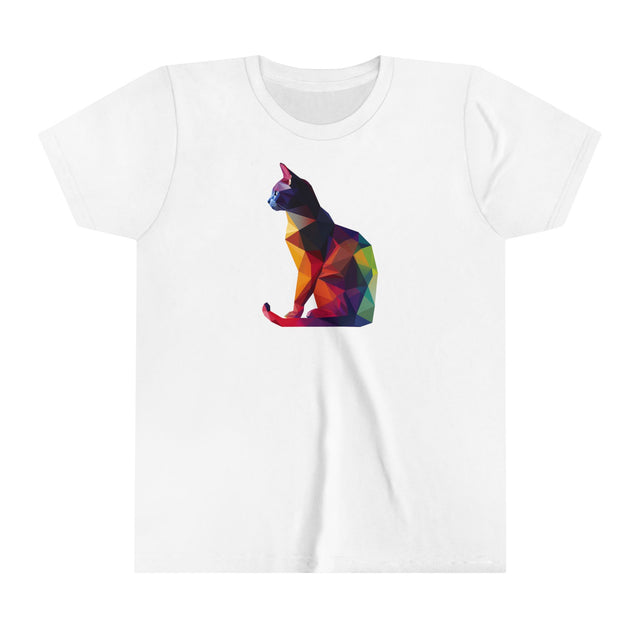 Geometric Rainbow Cat T-shirt,Pride Shirt,Cat Lover Top,Rainbow Animals,LGBTQ+ Tee,Queer,Gay,Lesbian,Bisexual,Trans,Feline,Kitten,Kitty,Youth Size