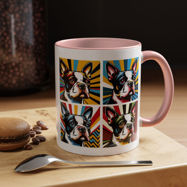 Boston Terrier Coffee Cup,4-Panel Pop Art Mug,Boston Terrier Lover,Boston Terrier Mom