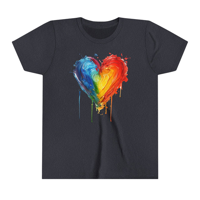 Painted Rainbow Heart T-shirt, Pride Shirt, Youth Size