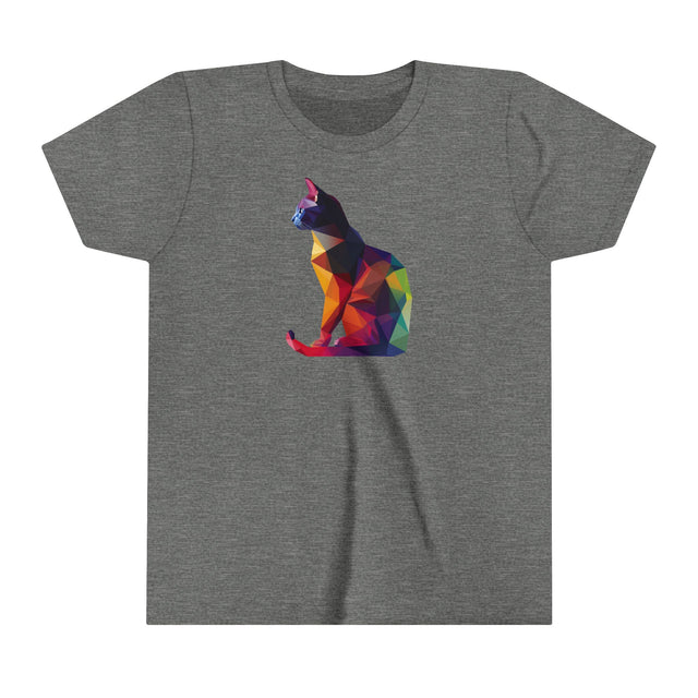 Geometric Rainbow Cat T-shirt,Pride Shirt,Cat Lover Top,Rainbow Animals,LGBTQ+ Tee,Queer,Gay,Lesbian,Bisexual,Trans,Feline,Kitten,Kitty,Youth Size