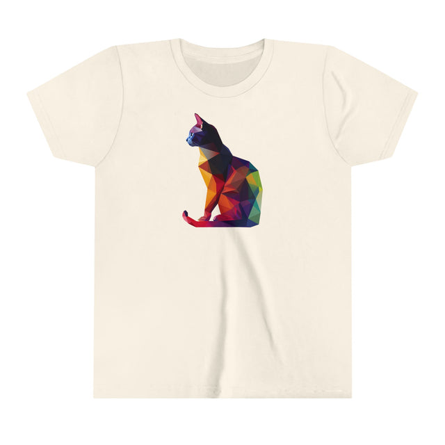 Geometric Rainbow Cat T-shirt,Pride Shirt,Cat Lover Top,Rainbow Animals,LGBTQ+ Tee,Queer,Gay,Lesbian,Bisexual,Trans,Feline,Kitten,Kitty,Youth Size